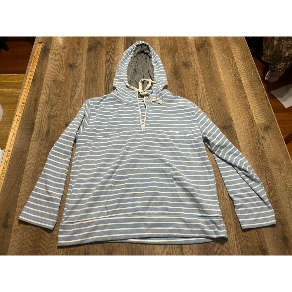 Doublju Hoodie, Women's Size 2X, Blue White, Striped, Pullover, 1/4 Zip